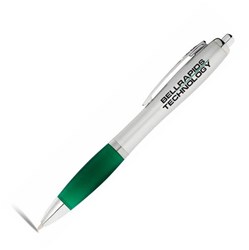 Obrázky: Strieborné guličkové pero so zeleným úchopom ČN