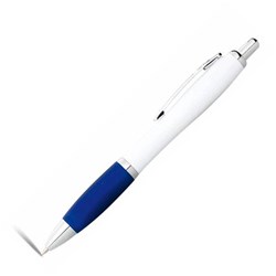 Obrázky: Biele guličkové pero s modrým úchopom ČN