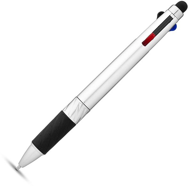 Obrázky: Strieborné plastové guličkové pero 4 v 1