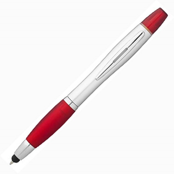 Obrázky: Červené guličkové pero, zvýrazňovač a stylus, ČN