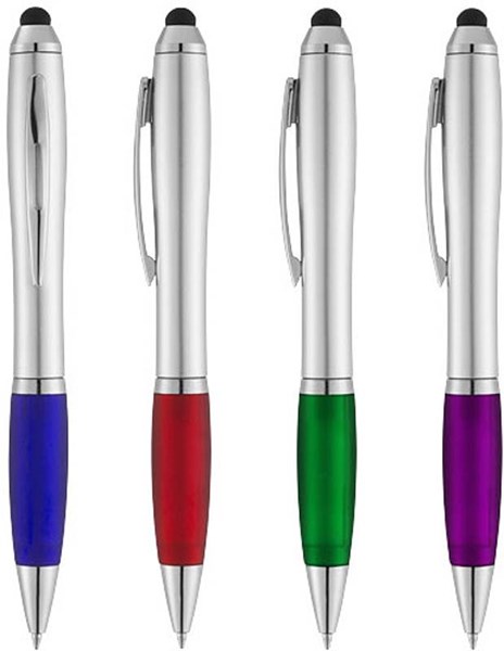 Obrázky: Strieborné plastové pero a stylus, zelený úchop, Obrázok 3
