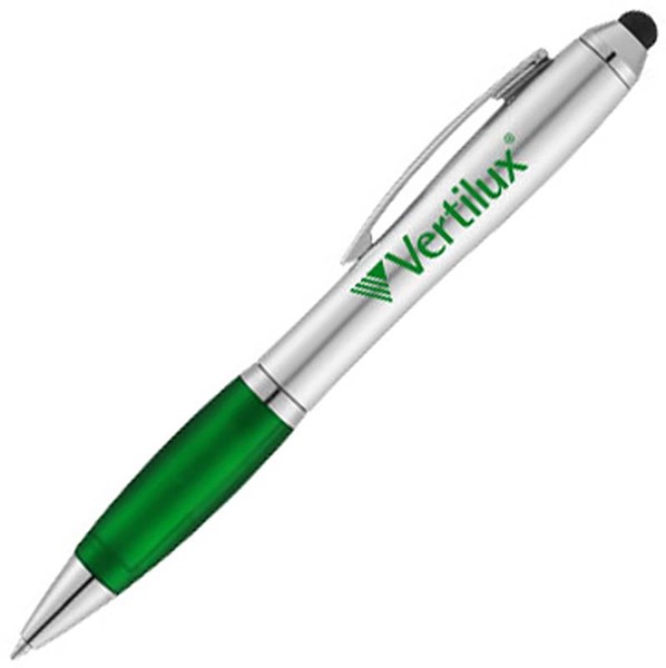 Obrázky: Strieborné plastové pero a stylus, zelený úchop, Obrázok 4
