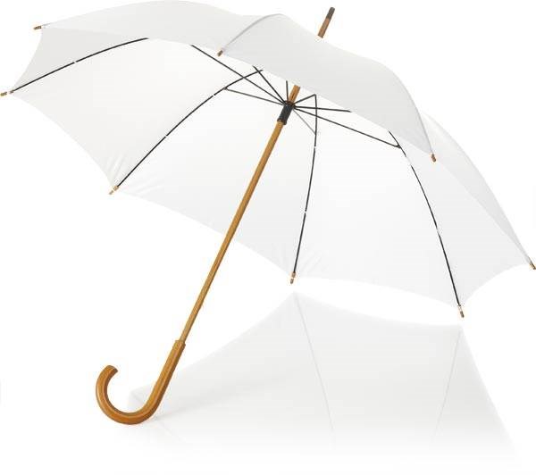 Obrázky: Biely klasický dáždnik s dreveným madlom a špicom