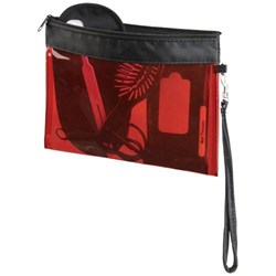 Obrázky: Červená toaletná taška s čiernym lemom a pútkom