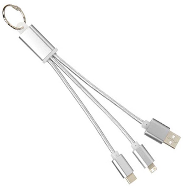 Obrázky: Šedý nabíjací kábel 3 v 1 s krúžkom na kľúče, Obrázok 4