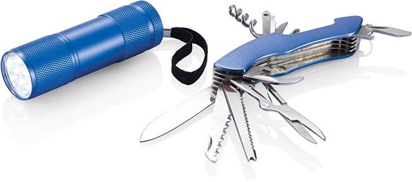 Obrázky: Modrá outdoorová sada noža a baterky
