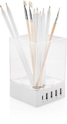Obrázky: Biela USB nabíjačka so stojanom na ceruzky