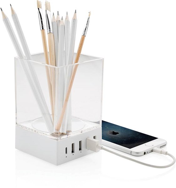 Obrázky: Biela USB nabíjačka so stojanom na ceruzky, Obrázok 2