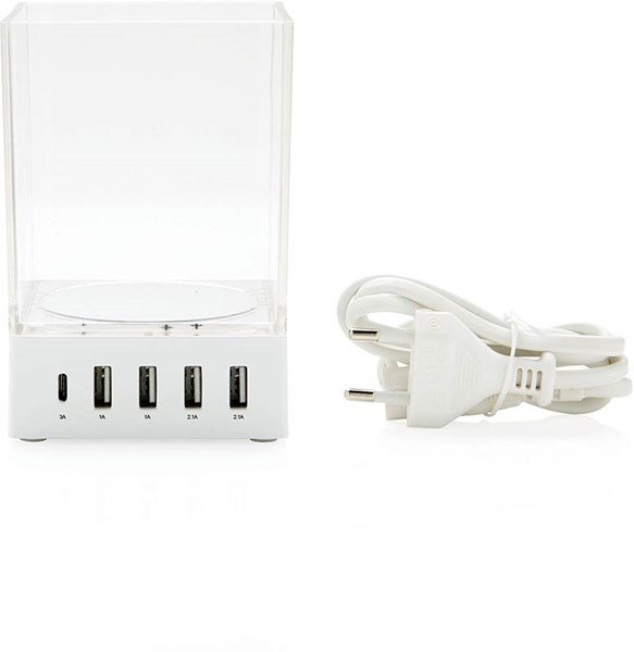 Obrázky: Biela USB nabíjačka so stojanom na ceruzky, Obrázok 4