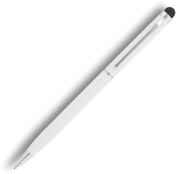 Obrázky: Biele tenké kovové guličkové pero so stylusom, Obrázok 3