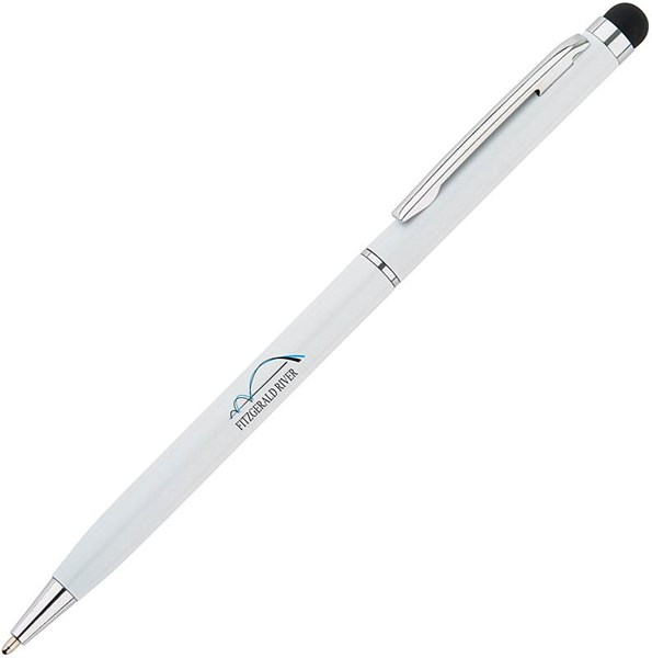 Obrázky: Biele tenké kovové guličkové pero so stylusom, Obrázok 4