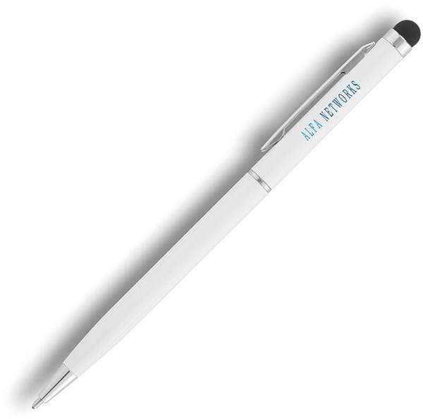Obrázky: Biele tenké kovové guličkové pero so stylusom, Obrázok 5
