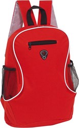Obrázky: Červený polyesterový ruksak, príprava na slúchadlá