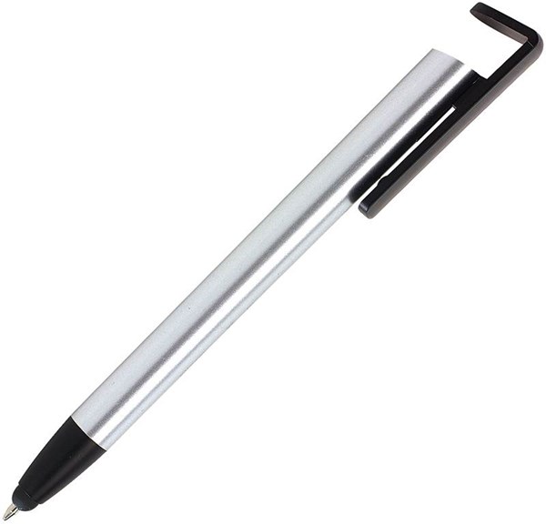 Obrázky: Čierno-strieborné guličkové pero/stylus/stojan 3v1