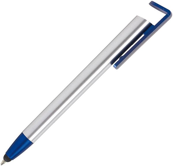 Obrázky: Modro-strieborné guličkové pero/stylus/stojan 3v1
