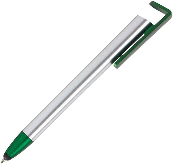 Obrázky: Zeleno-strieborné guličkové pero/stylus/stojan 3v1