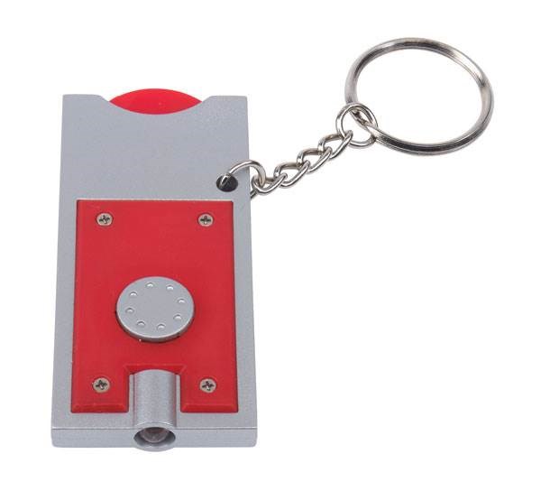 Obrázky: Červený prívesok na kľúče s LED svetlom a žetónom