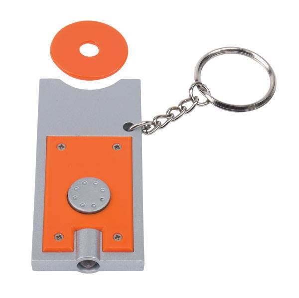 Obrázky: Oranžový prívesok na kľúče s LED svetlom a žetónom, Obrázok 1