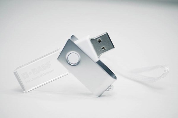 Obrázky: CRYSTAL ROTATE biely USB flash disk 1GB s LED