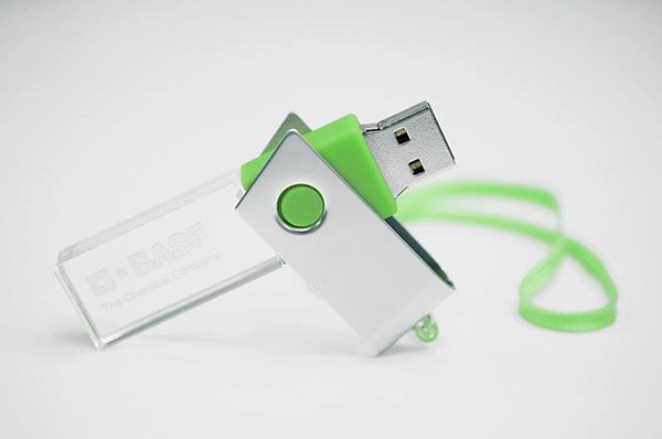 Obrázky: CRYSTAL ROTATE zelený USB flash disk 2GB s LED
