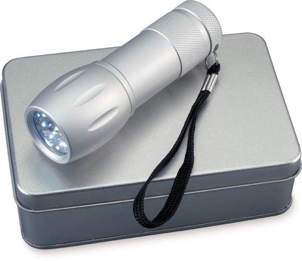 Obrázky: Baterka s 9 LED diód.v boxe, vrát.batérií,strieb., Obrázok 2