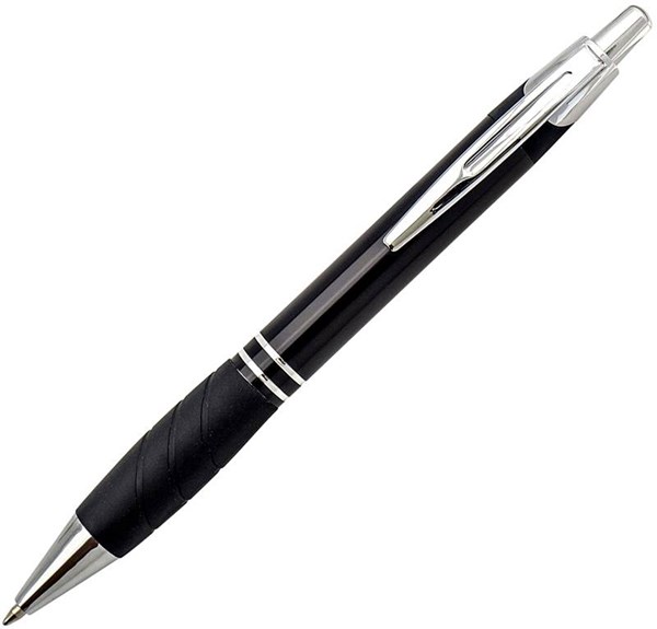 Obrázky: Čierne kovové guličkové pero BIRD s gumou