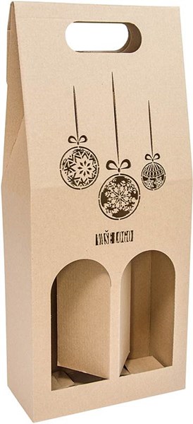 Obrázky: Papierová krabica na 2 fľaše, motív vianočnej gule
