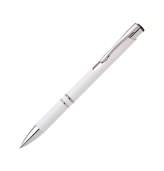 Obrázky: Biele plastové guličkové pero JOLA, modrá náplň