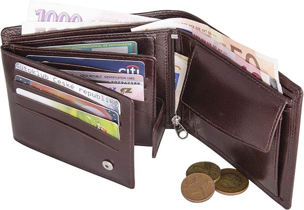 Obrázky: Pánska hnedá kožená peňaženka naležato, Obrázok 1