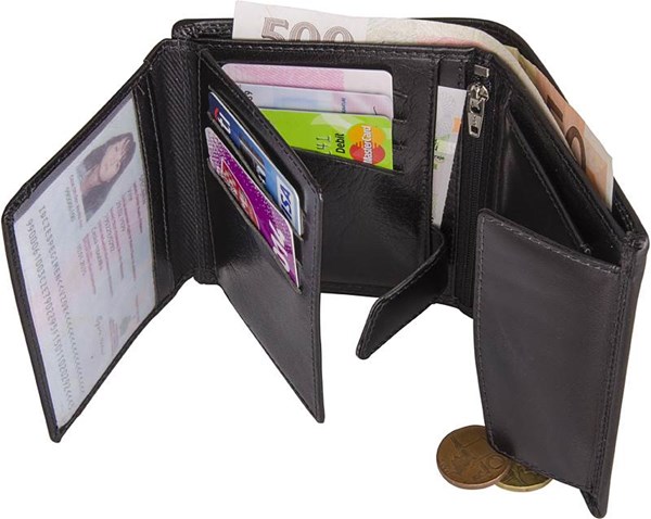 Obrázky: Pánska čierna kožená peňaženka nastojato, Obrázok 2