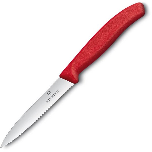 Obrázky: Červený nôž na zeleninu VICTORINOX, vlnkové ostrie