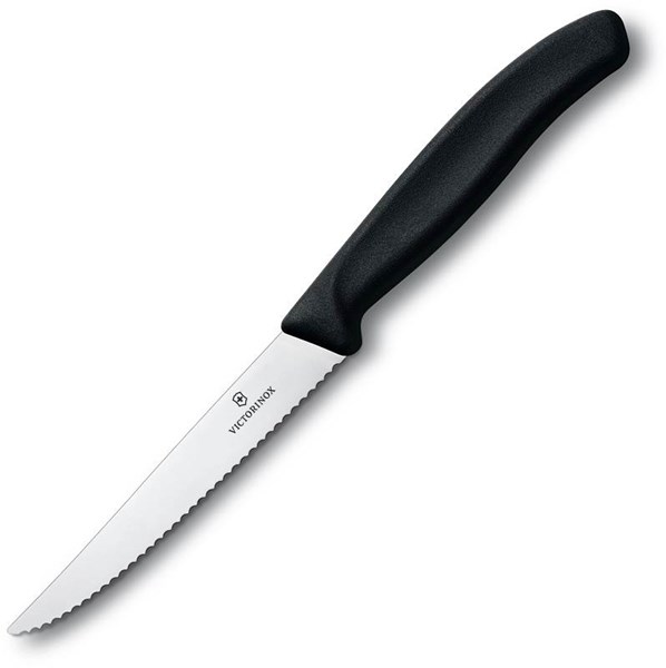 Obrázky: Čierny steakový nôž VICTORINOX s vlnkovou čepeľou