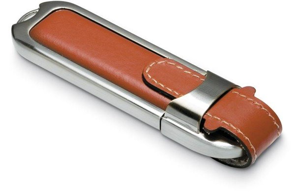 Obrázky: USB kľúč Datashield, kov.-kož. púzdro 16GB, hnedá
