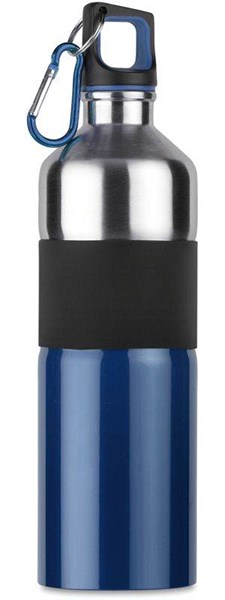 Obrázky: Nerezová fľaša s karabínou na zavesenie, modrá 