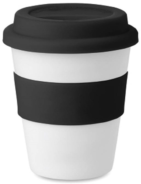 Obrázky: Plastový pohár s čiernym vrchnákom a úchopom