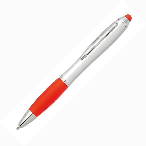 Obrázky: Plastové guličkové pero so stylusom červené, Obrázok 2