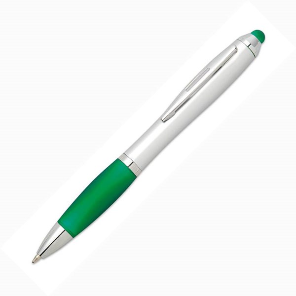 Obrázky: Plastové guličkové pero so stylusom zelené, Obrázok 2
