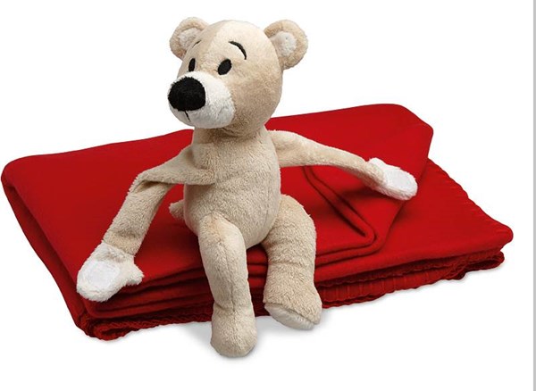 Obrázky: Detská červená flísová deka s medvedíkom, Obrázok 2