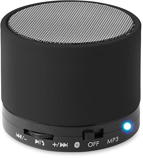 Obrázky: Čierny valcový bluetooth reproduktor