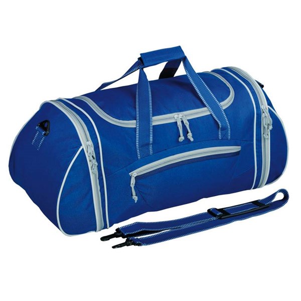 Obrázky: Veľká modrá športová taška so šedým lemovaním