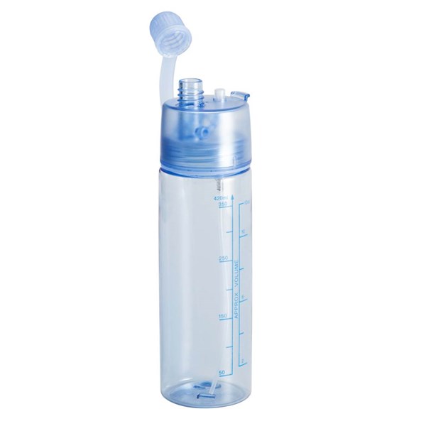 Obrázky: Modrá plastová fľaša s rozstrekovačom a odmerkou