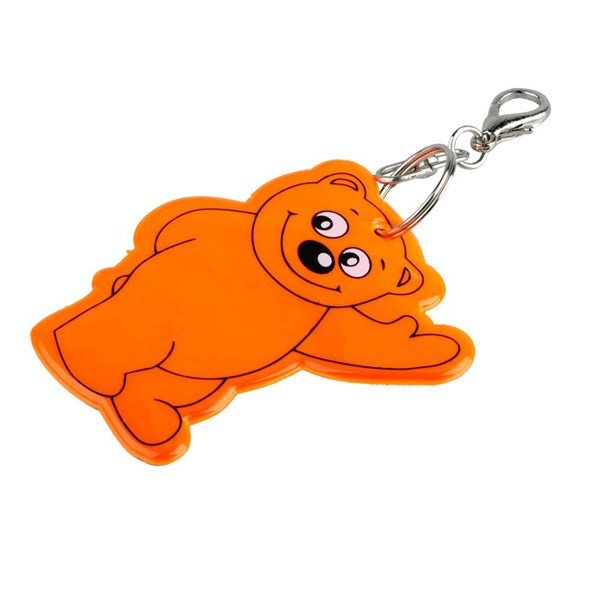 Obrázky: Oranžový reflexný prívesok s karabínou - medvedík