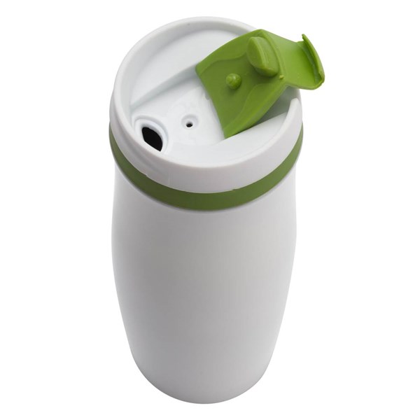 Obrázky: Biely nerezový termohrnček 400 ml, zelené doplnky, Obrázok 2