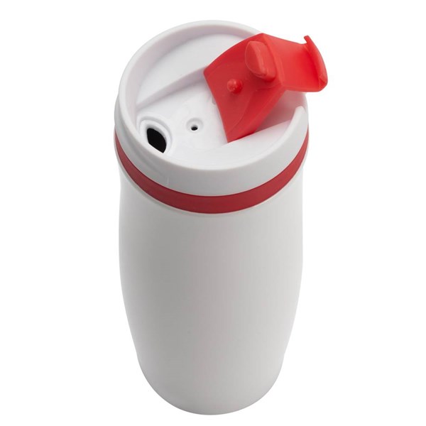 Obrázky: Biely nerezový termohrnček 400 ml, červené doplnky, Obrázok 2