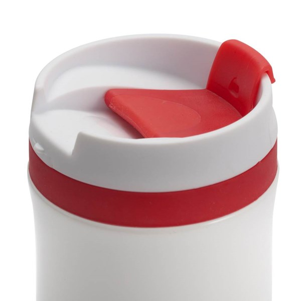 Obrázky: Biely nerezový termohrnček 400 ml, červené doplnky, Obrázok 3