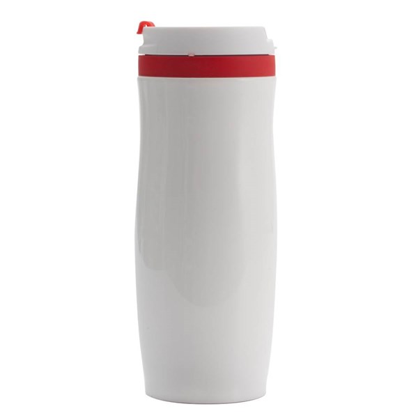 Obrázky: Biely nerezový termohrnček 400 ml, červené doplnky, Obrázok 5