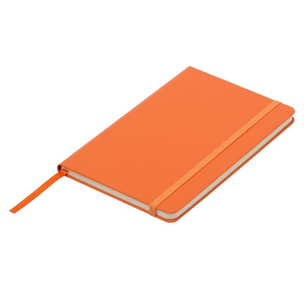 Obrázky: Oranžový blok A5 s elastickou páskou, štvorčeky