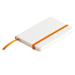 Obrázky: Biely blok A6, oranžová elastická páska, linajky