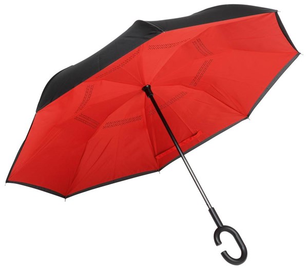 Obrázky: Červený reverzný handsfree dáždnik