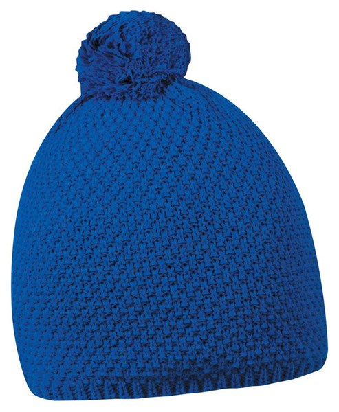Obrázky: Akrylová pletená zimná čiapka kráľ.modrá,brmbolec, Obrázok 1